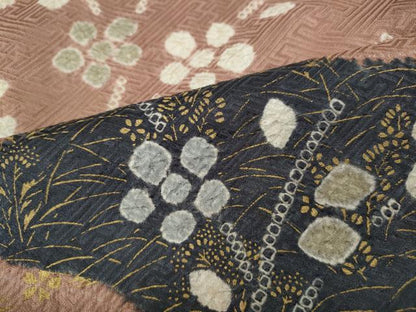 平和屋着物●訪問着　絞り　流水草花文　金彩　正絹　逸品　CABD0247ut