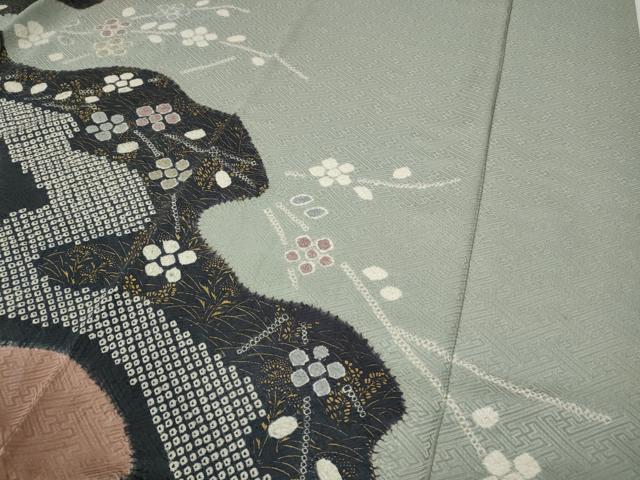 平和屋着物●訪問着　絞り　流水草花文　金彩　正絹　逸品　CABD0247ut