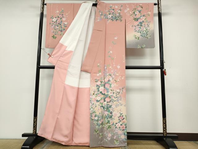 平和屋着物●訪問着　休み鳥草花文　暈し染め　金彩　正絹　逸品　CABD0253ut