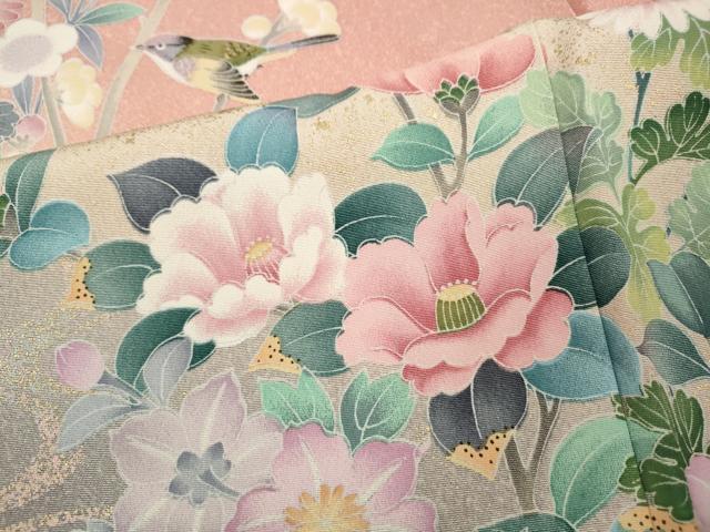 平和屋着物●訪問着　休み鳥草花文　暈し染め　金彩　正絹　逸品　CABD0253ut