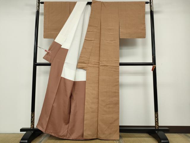 平和屋着物●結城紬　色無地　洒落柿色　正絹　逸品　未使用　CABD0255ut