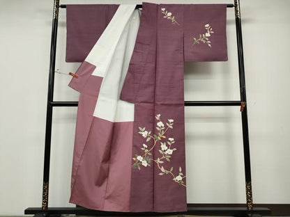 平和屋着物●本加賀友禅作家　成竹登茂男　訪問着　白山紬　枝花文　正絹　逸品　CABD0258ut