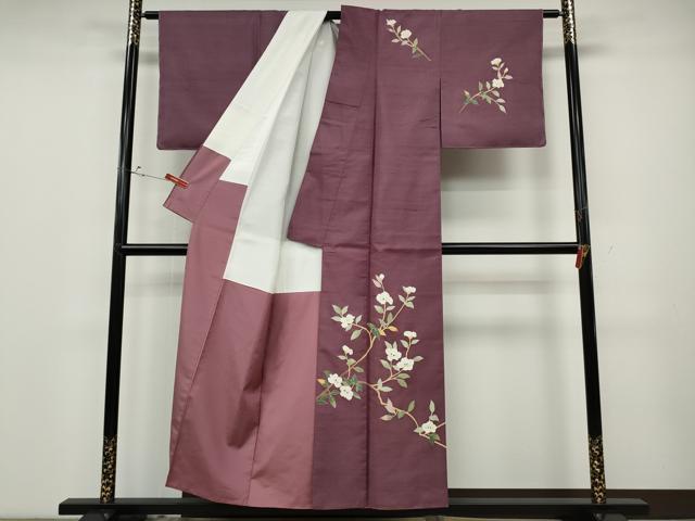 平和屋着物●本加賀友禅作家　成竹登茂男　訪問着　白山紬　枝花文　正絹　逸品　CABD0258ut
