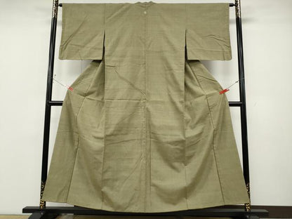 平和屋着物●結城紬　色無地　白橡色　正絹　逸品　CABD0259ut