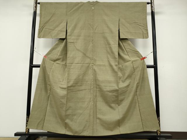 平和屋着物●結城紬　色無地　白橡色　正絹　逸品　CABD0259ut