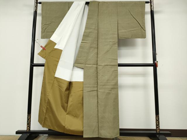 平和屋着物●結城紬　色無地　白橡色　正絹　逸品　CABD0259ut