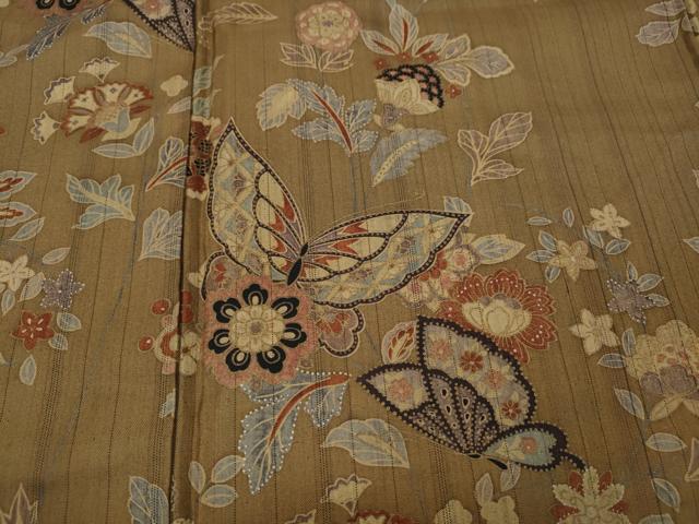 平和屋着物●訪問着　本場染大島紬　更紗花蝶文　正絹　逸品　CABD0260ut