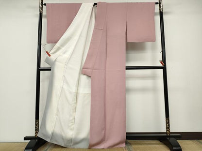 平和屋着物●江戸小紋　万筋　紅梅色×一斤染色　正絹　逸品　CABD0265ut