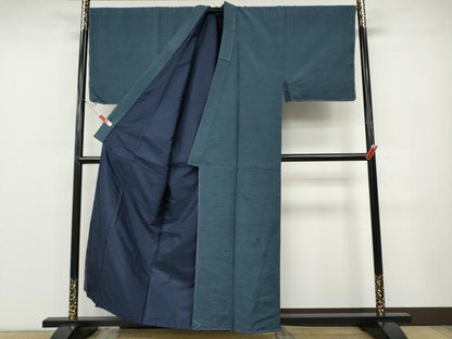 平和屋着物●男性　紬　色無地　鉄御納戸色　正絹　逸品　未使用　CABD0266ut