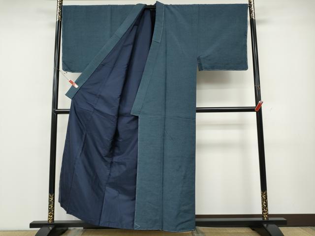 平和屋着物●男性　紬　色無地　鉄御納戸色　正絹　逸品　未使用　CABD0266ut