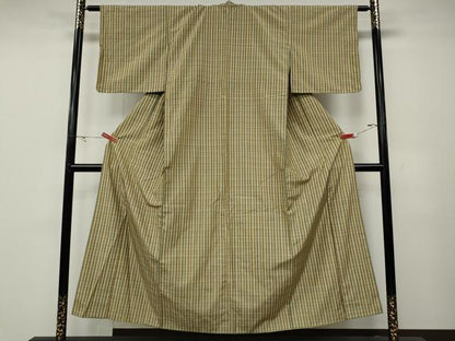 平和屋着物●上質な紬　格子柄　正絹　逸品　CABD0271ut