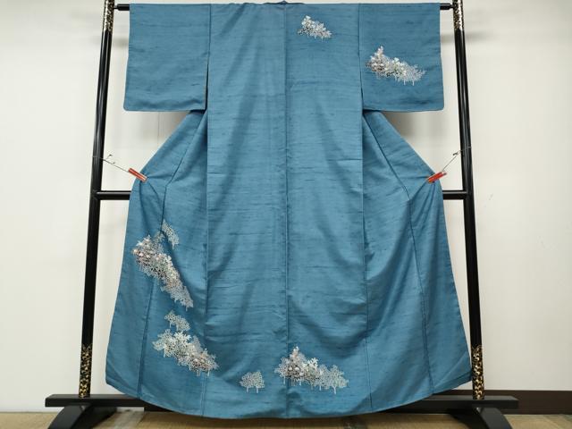 平和屋着物●訪問着　友禅　紬地　草花文　正絹　逸品　CABD0272ut