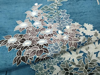 平和屋着物●訪問着　友禅　紬地　草花文　正絹　逸品　CABD0272ut