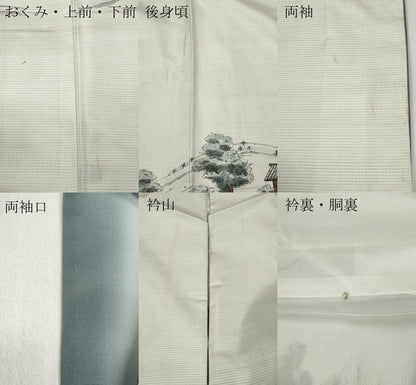 平和屋着物●京友禅の巨匠・頼田勉 臈纈染手描友禅　訪問着　本場大島紬　手描き　白大島　等持院庭園　正絹　逸品　CABD0273ut