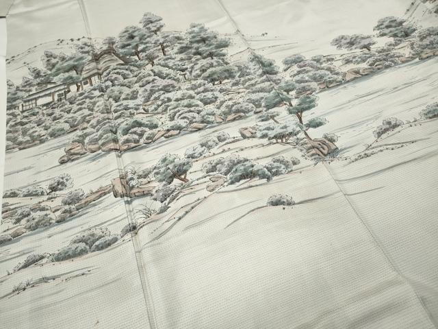 平和屋着物●京友禅の巨匠・頼田勉 臈纈染手描友禅　訪問着　本場大島紬　手描き　白大島　等持院庭園　正絹　逸品　CABD0273ut