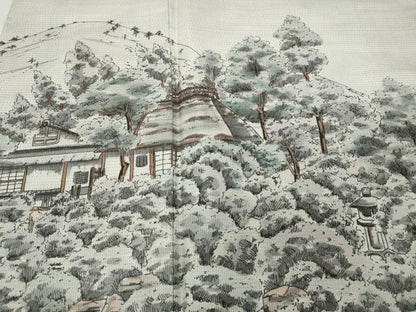 平和屋着物●京友禅の巨匠・頼田勉 臈纈染手描友禅　訪問着　本場大島紬　手描き　白大島　等持院庭園　正絹　逸品　CABD0273ut