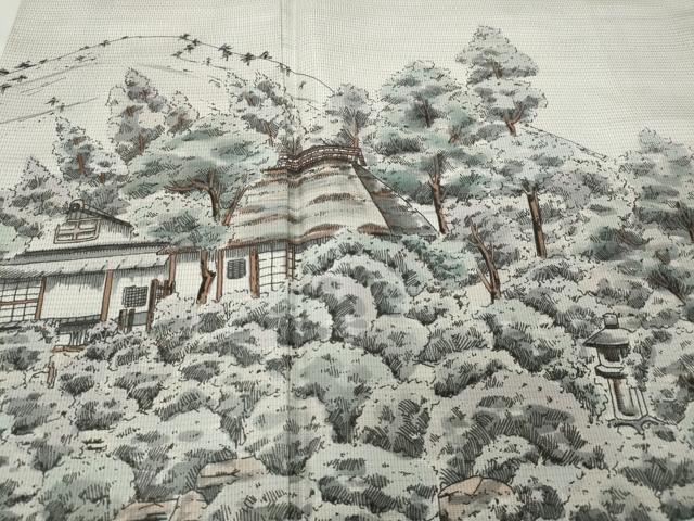 平和屋着物●京友禅の巨匠・頼田勉 臈纈染手描友禅　訪問着　本場大島紬　手描き　白大島　等持院庭園　正絹　逸品　CABD0273ut