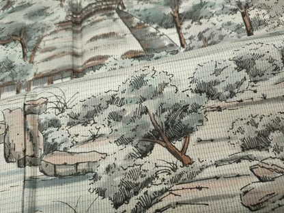 平和屋着物●京友禅の巨匠・頼田勉 臈纈染手描友禅　訪問着　本場大島紬　手描き　白大島　等持院庭園　正絹　逸品　CABD0273ut