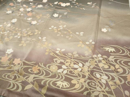 平和屋着物●訪問着　駒刺繍　流水枝花文　暈し染め　金彩　正絹　逸品　CABD0274ut