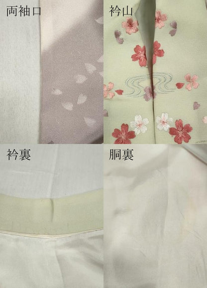 平和屋着物●長襦袢　袷　斜線文　半衿刺繍　正絹　逸品　CABD0277ut