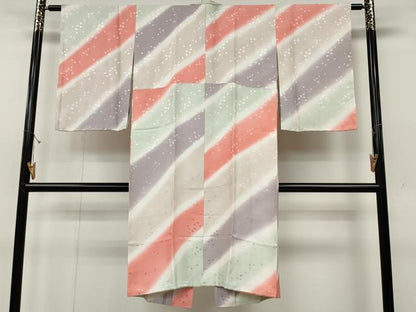 平和屋着物●長襦袢　袷　斜線文　半衿刺繍　正絹　逸品　CABD0277ut