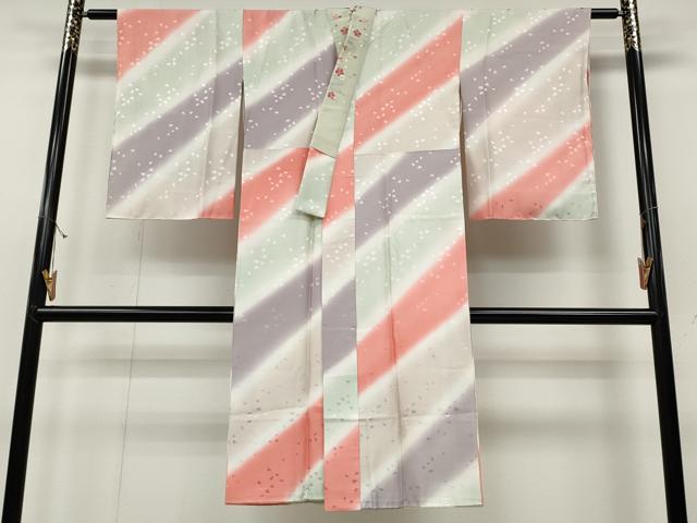 平和屋着物●長襦袢　袷　斜線文　半衿刺繍　正絹　逸品　CABD0277ut