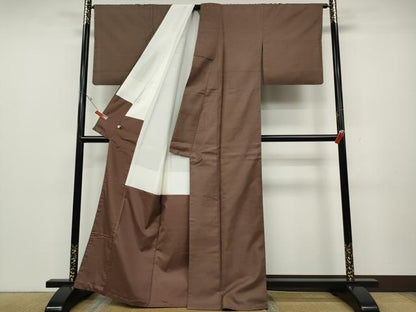 平和屋着物●上質な紬　色無地　作家物　銀煤竹色　正絹　逸品　CABD0281ut