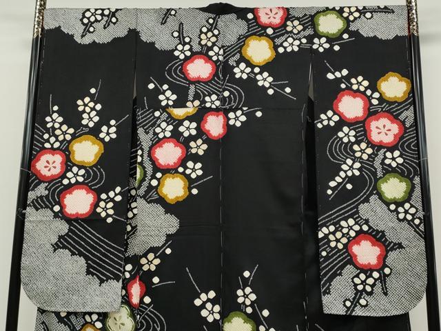 平和屋着物●豪華振袖　駒刺繍　絞り　枝梅文　黒地　金彩　正絹　逸品　未使用　CABD0284ut