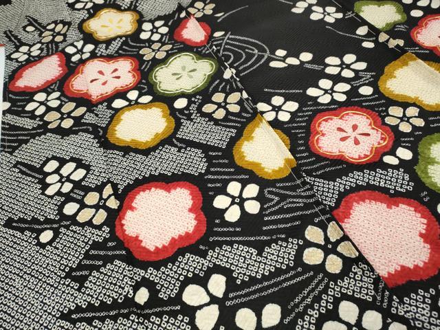 平和屋着物●豪華振袖　駒刺繍　絞り　枝梅文　黒地　金彩　正絹　逸品　未使用　CABD0284ut
