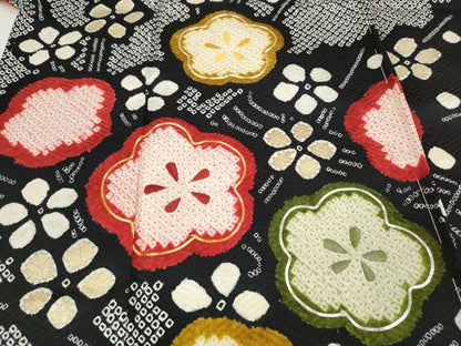 平和屋着物●豪華振袖　駒刺繍　絞り　枝梅文　黒地　金彩　正絹　逸品　未使用　CABD0284ut