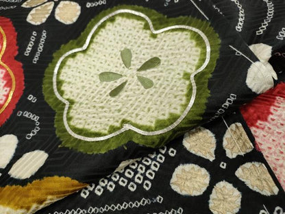 平和屋着物●豪華振袖　駒刺繍　絞り　枝梅文　黒地　金彩　正絹　逸品　未使用　CABD0284ut
