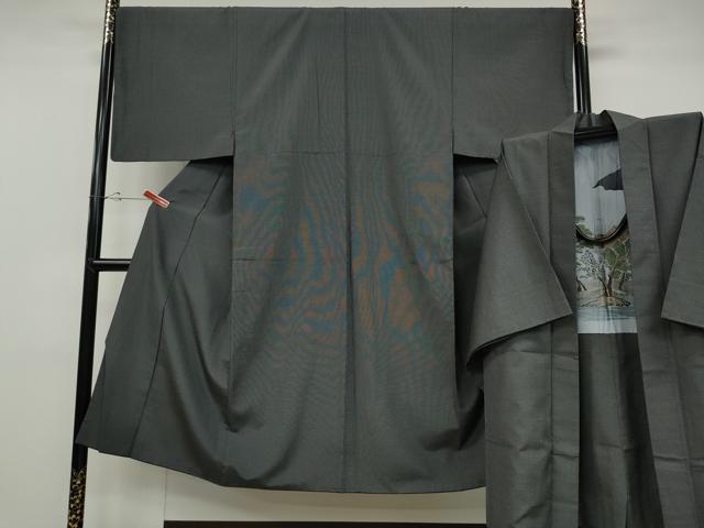 平和屋着物●男性　本塩沢　アンサンブル　絣文様　正絹　逸品　CABD0292ut
