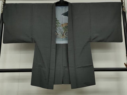 平和屋着物●男性　本塩沢　アンサンブル　絣文様　正絹　逸品　CABD0292ut