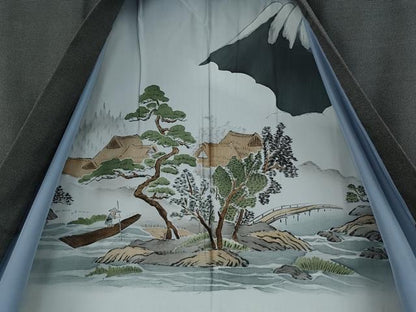 平和屋着物●男性　本塩沢　アンサンブル　絣文様　正絹　逸品　CABD0292ut
