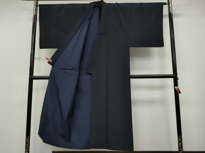 平和屋着物●男性　髭紬　アンサンブル　紫黒色　正絹　逸品　CABD0297ut