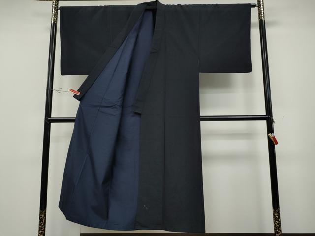 平和屋着物●男性　髭紬　アンサンブル　紫黒色　正絹　逸品　CABD0297ut