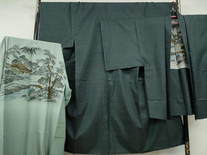 平和屋着物●男性　本場大島紬　アンサンブル　長襦袢セット　吉祥文　正絹　逸品　未使用　CABD0299ut