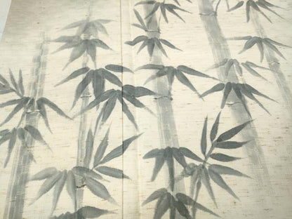 平和屋着物●訪問着　ぜんまい紬　手描き　笹竹文　正絹　逸品　CABD0303ut