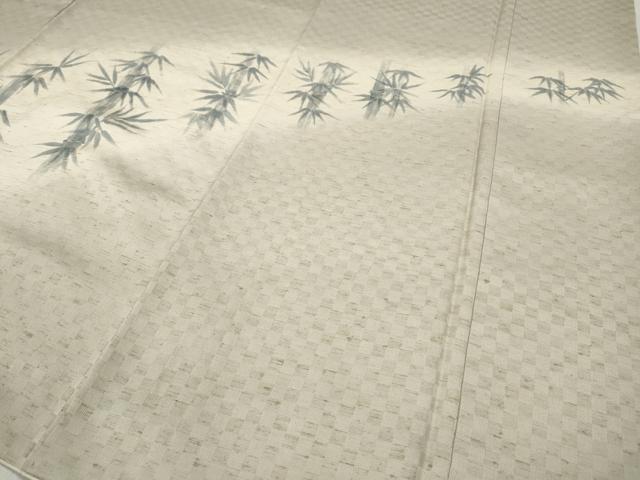 平和屋着物●訪問着　ぜんまい紬　手描き　笹竹文　正絹　逸品　CABD0303ut