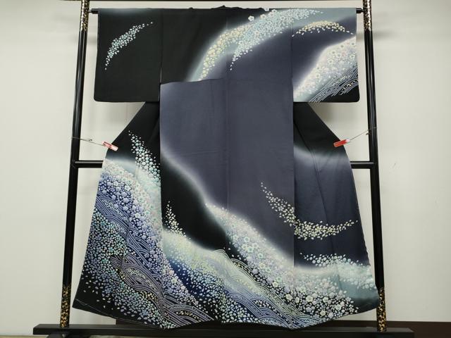平和屋着物●訪問着　絞り　立波舞花文　暈し染め　正絹　逸品　未使用　CABD0304ut