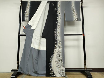 平和屋着物●訪問着　刺繍　蒔絵吉祥草花文　暈し染め　金糸　正絹　逸品　CABD0305ut
