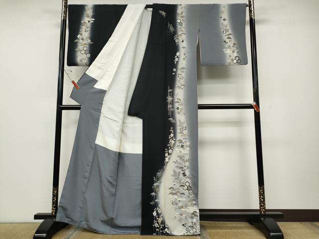 平和屋着物●訪問着　刺繍　蒔絵吉祥草花文　暈し染め　金糸　正絹　逸品　CABD0305ut