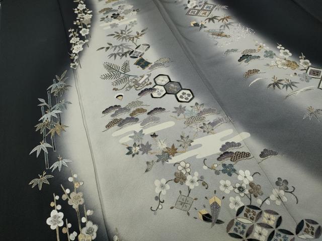 平和屋着物●訪問着　刺繍　蒔絵吉祥草花文　暈し染め　金糸　正絹　逸品　CABD0305ut