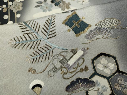 平和屋着物●訪問着　刺繍　蒔絵吉祥草花文　暈し染め　金糸　正絹　逸品　CABD0305ut