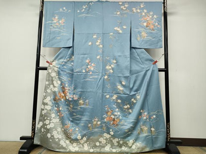 平和屋着物●訪問着　駒刺繍　立波草花文　暈し染め　金彩　高島屋扱い　正絹　逸品　CABD0306ut