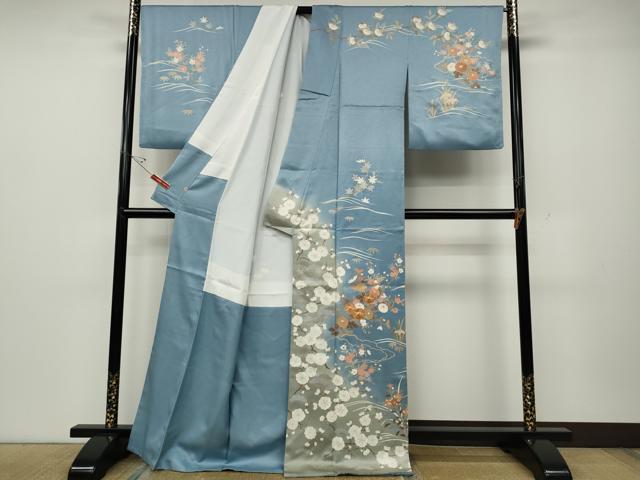 平和屋着物●訪問着　駒刺繍　立波草花文　暈し染め　金彩　高島屋扱い　正絹　逸品　CABD0306ut
