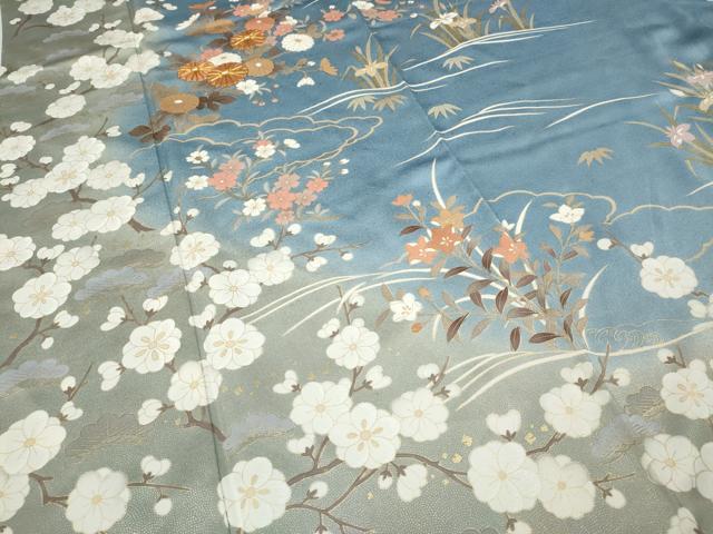 平和屋着物●訪問着　駒刺繍　立波草花文　暈し染め　金彩　高島屋扱い　正絹　逸品　CABD0306ut