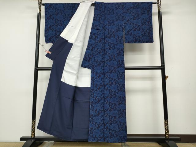 平和屋着物●上質な小紋　本藍型絵染め　花唐草文　正絹　逸品　未使用　CABD0307ut
