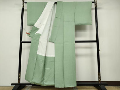 平和屋着物●上質な色無地　草花地紋　薄萌葱色　正絹　逸品　CABD0313ut