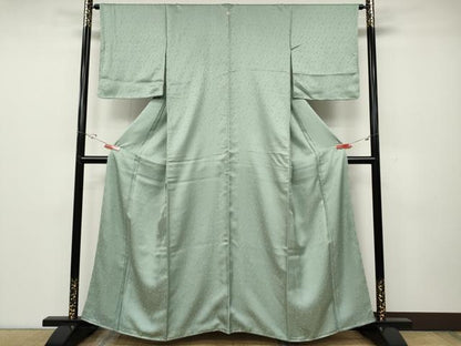 平和屋着物●上質なお召　色無地　花唐草地紋　錆青磁色　正絹　逸品　CABD0315ut